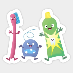 Cute toothbrush toothpaste dental floss cartoon Sticker